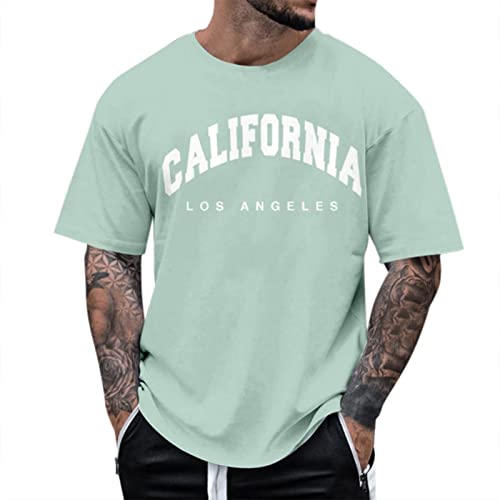 Oversized Tshirt Herren Rundhals Kurzarm Lose Sommer Oberteile Mode T-Shirt mit Los Angeles Grafik Kreativen Buchstaben Vintage Drucken Lang Tops Shirt Männer Streetwear Sportshirts Freizeitshirts von SHITOUJI