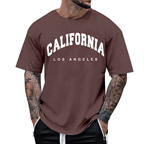 Oversized Tshirt Herren Rundhals Kurzarm Lose Sommer Oberteile Mode T-Shirt mit Los Angeles Grafik Kreativen Buchstaben Vintage Drucken Lang Tops Shirt Männer Streetwear Sportshirts Freizeitshirts von SHITOUJI