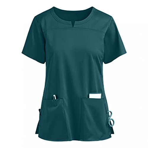 SHITOUJI Damen Pfleger Schlupfkasack Kurzarm Kasack Rundhals T-Shirt Tuniki Bluse Krankenpfleger Kosmetikerin Uniform mit Taschen Hospital Pflegeheim Schlupfhemd Berufskleidung Große Größen von SHITOUJI