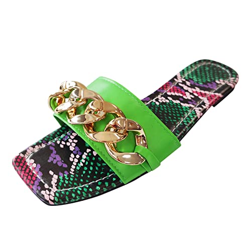 SHITOUJI Damen Sandale Flache Sommer Boho Flip Flops Klettverschluss Brautschuhe Abendschuhe Slippers (Green, 38) von SHITOUJI