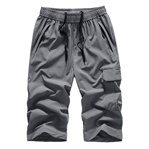 SHITOUJI Herren 3/4 Sport Shorts Kurze Sporthose Cargohose Schnelltrocknende Sportshorts Laufshorts Outdoor Hose Reißverschluss Taschen Caprihose Wanderhose Arbeitshose Jogginghose von SHITOUJI