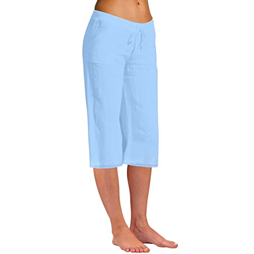 SHITOUJI Leinenhose Damen Stretch 3/4 Sommer Caprihose High Waist Lose Leinen Baumwolle Hose für Frauen Einfarbig Große Größe Leicht Luftige Freizeithose Jogginghose Sporthose Yogahose von SHITOUJI