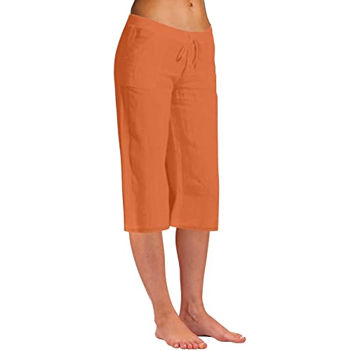 SHITOUJI Leinenhose Damen Stretch 3/4 Sommer Caprihose High Waist Lose Leinen Baumwolle Hose für Frauen Einfarbig Große Größe Leicht Luftige Freizeithose Jogginghose Sporthose Yogahose von SHITOUJI