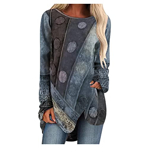 SHITOUJI Longshirt Damen Langarm Tunika Oversize Tshirts Longbluse Casual Oberteile Sommer T-Shirt Große Größen Lange Langarmshirts Bluse Locker Sommershirts Für Frauen Boho Hippie Blusen von SHITOUJI