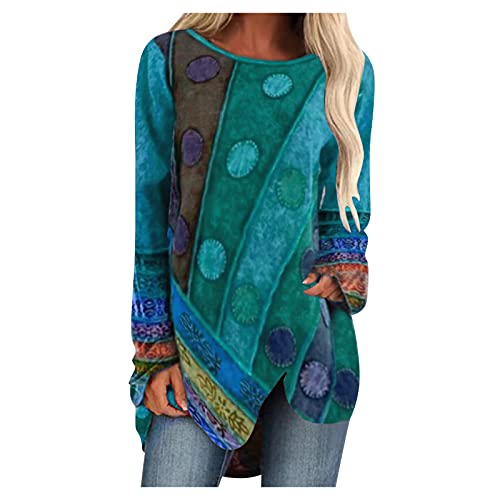 SHITOUJI Longshirt Damen Langarm Tunika Oversize Tshirts Longbluse Casual Oberteile Sommer T-Shirt Große Größen Lange Langarmshirts Bluse Locker Sommershirts Für Frauen Boho Hippie Blusen von SHITOUJI