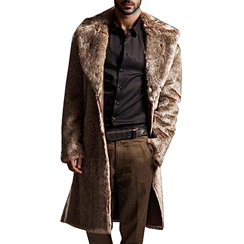 SHITOUJI Pelzmantel Lang Felljacke Herren Wind Coat Warm Parkamantel Wintermantel Männer Einfarbig Kunstpelz Mantel Bequem Plüschmantel Faux Fur Lange Jacke von SHITOUJI