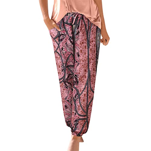 SHITOUJI Sommerhose Damen Leicht Boho Strandhose Damen Sommerhosen Lange Haremshose Schlupfhose Freizeithose mit Taschen Straight Bein Hose Stoffhose Damen Sommer Hosen Damen Jogginghose Yogahose von SHITOUJI