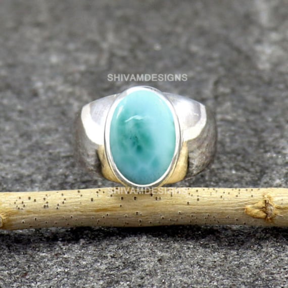 Larimar Ring, Stapelring, 925 Sterling Silber Verlobungsgeschenk Bandringe Für Männer, Hochzeit Herrenring, Statement Herrenring von SHIVAMDESIGNSIND