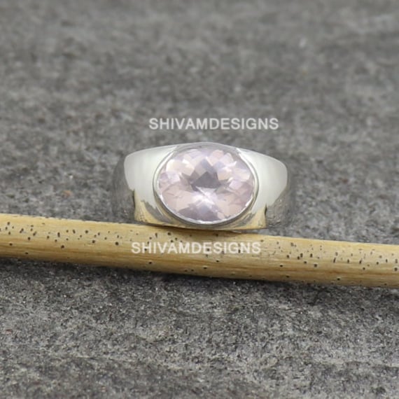 Rosenquarz Ring, 925 Sterling Silber Verlobungsring, Herrenring Pinky, Jubiläumsringe Für Männer, Statement Frauenring von SHIVAMDESIGNSIND