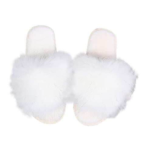 SHIXIAOSHU Damen Plüsch Hausschuhe Komfort Hausschuhe Fuzzy Hausschuhe (Weiß, adult, women, numeric_38, numeric_range, eu_footwear_size_system, numeric_39, medium) von SHIXIAOSHU