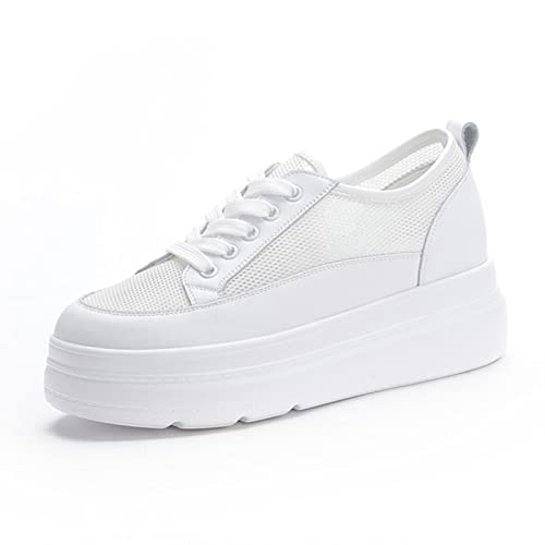 SHIYAN Echtlederschuhe für Damen, Sportschuhe, Erhöhungsschuhe, lässige Damenschuhe, kleine weiße Schuhe, neuer Frühling und Sommer, dicker Boden, 5 cm, Weiß 01,8 von SHIYAN