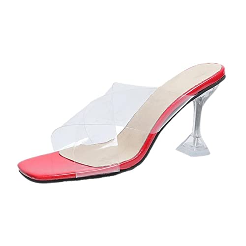 SHIYAN Große Größe Damenschuhe Casual Transparent Vamp Light Single Line Weinglas mit High Heel Hausschuhe Damen Pumps - Rot, 38 von SHIYAN