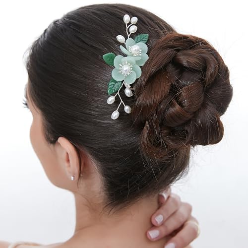 SHIYANG Handgefertigte Blumen-Haarspangen, Hanfu dekorative Haarspangen, chinesische Haarschmuck, florale Haarspangen, Damen-Haarspangen mit Blumenmuster (Cyan-Kamm) von SHIYANG