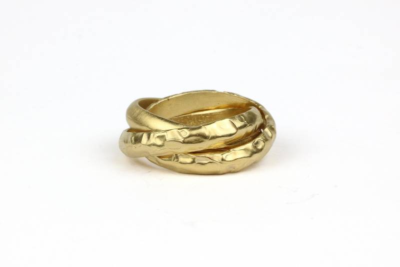 Ineinandergreifender Multiband-Trinity-Ring | Rollring Gehämmert in Gold Oder Silber Mutige Statement Schmuck von SHIZING