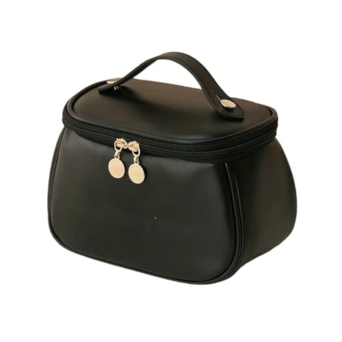 Gepäckaufbewahrungstasche PU Frauen Tragbare Reisebereich Kosmetikbox Toilettenbeutel-21x14x14cm-Schwarz von SHMEKUN