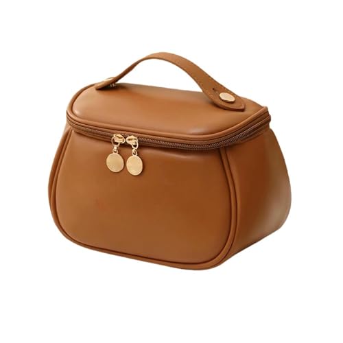 Gepäckaufbewahrungstasche PU Frauen Tragbare Reisebereich Kosmetikbox Toilettenbeutel-21x14x14cm-braun von SHMEKUN