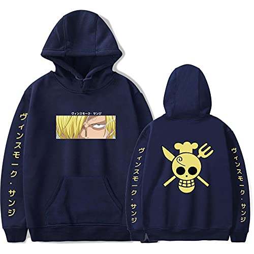 SHNW One Piece Hoodie Sanji Cosplay Kostüm 3D Druck Pullover Langarm Sweatshirt, navy, S von DYNWAVE