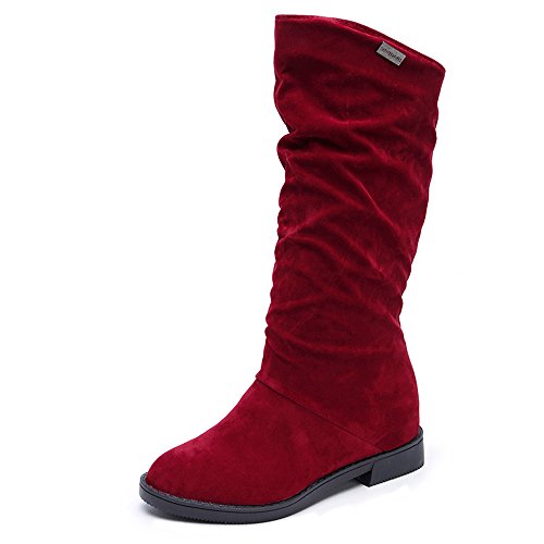 Damen Flat Heels Schuhe SHOBDW Frauen Herbst Winter Stiefel Sweet Boot stilvolle Flache Flock Schuhe Schnee Stiefel Elegant Simplicity Solid Klassisch Wildleder Stoff Lange Röhre Stiefel von SHOBDW Damen Schuhe