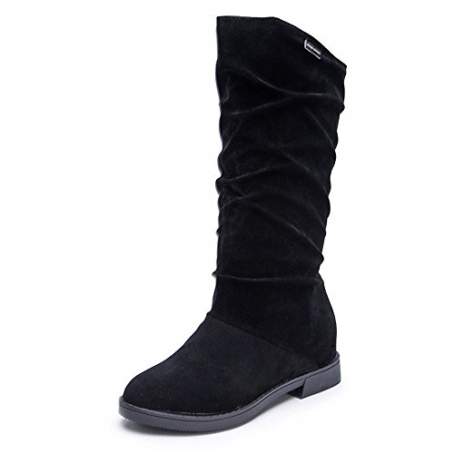 Damen Flat Heels Schuhe SHOBDW Frauen Herbst Winter Stiefel Sweet Boot stilvolle Flache Flock Schuhe Schnee Stiefel Elegant Simplicity Solid Klassisch Wildleder Stoff Lange Röhre Stiefel von SHOBDW Damen Schuhe