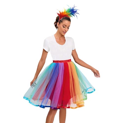 Faschingskostüme Karneval Kostüm Damen Tüllrock - Rot, Schwarz, Regenbogen, Blau, Gelb, Bunt, Grün, Weiß - Tütü Feen Kostüm von SHOBDW