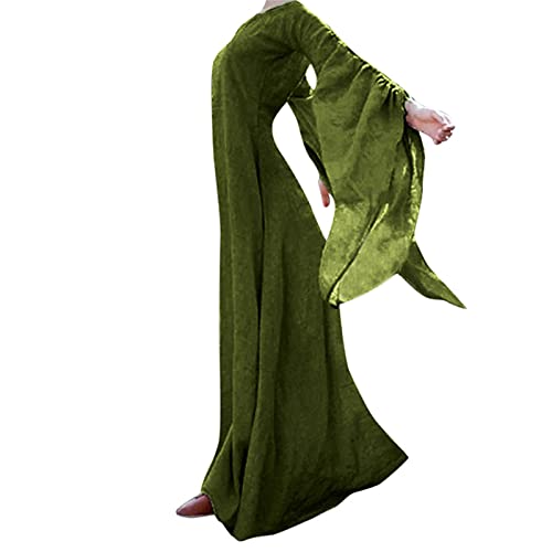 Halloween KostüM Damen Damen Herbst Winter Gothic Kleid Retro Solide Langarm Ballkleider Langes Maxikleid Lässiges lockeres Kleid Businesskleid (Green, XXL) von SHOBDW