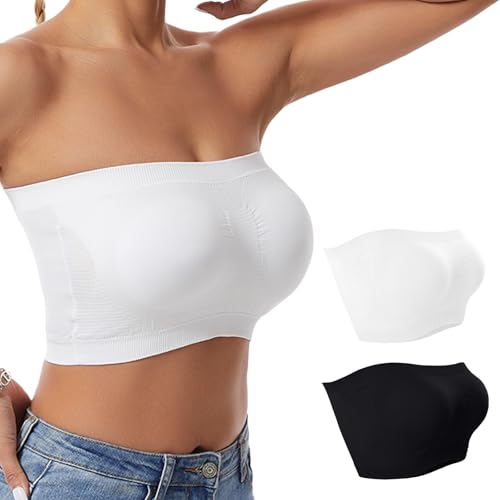 2 Stück Damen Trägerloser BH Push Up Bandeau BH ohne Träger Bandeau Top Gepolstert Damen Strapless Bra ohne Bügel Schwarz+Weiß S von SHOCHX
