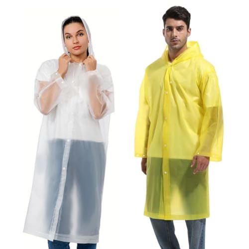 SHOCHX 2 Stück Regenjacken Wiederverwendbar Regenponcho, Unisex Eva Regenmantel Poncho Regenbekleidung Regenschutz Regen Zubehör für Wandern Camping Radfahren Reisen von SHOCHX