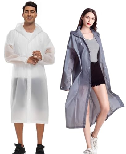 SHOCHX 2 Stück Regenjacken Wiederverwendbar Regenponcho, Unisex Eva Regenmantel Poncho Regenbekleidung Regenschutz Regen Zubehör für Wandern Camping Radfahren Reisen von SHOCHX
