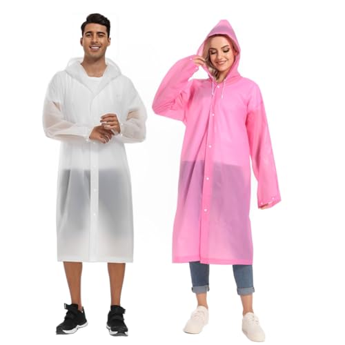 SHOCHX 2 Stück Regenjacken Wiederverwendbar Regenponcho, Unisex Eva Regenmantel Poncho Regenbekleidung Regenschutz Regen Zubehör für Wandern Camping Radfahren Reisen von SHOCHX