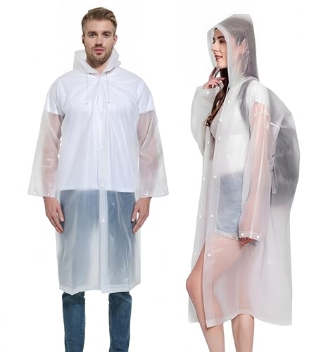 SHOCHX 2 Stück Regenjacken Wiederverwendbar Regenponcho, Unisex Eva Regenmantel Poncho Regenbekleidung Regenschutz Regen Zubehör für Wandern Camping Radfahren Reisen von SHOCHX