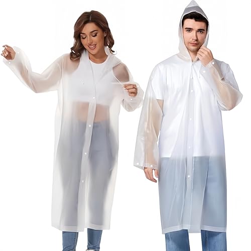 SHOCHX 2 Stück Regenjacken Wiederverwendbar Regenponcho, Unisex Eva Regenmantel Poncho Regenbekleidung Regenschutz Regen Zubehör für Wandern Camping Radfahren Reisen von SHOCHX