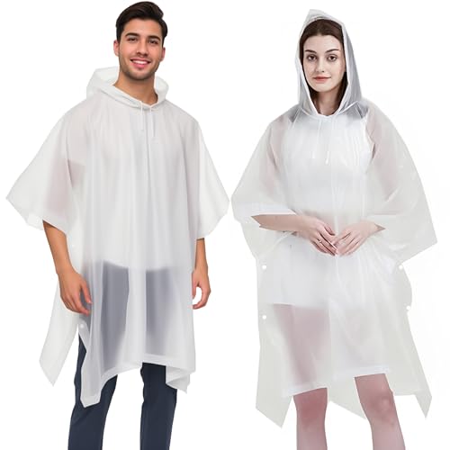 Wasserdichter Regenponcho, Leichter Wiederverwendbar Regen Mantel mit Kapuze, Tragbarer Notfall-Poncho für Männer Frauen Erwachsene Familie, Wandern, Radfahren, Camping, 2 Stück von SHOCHX