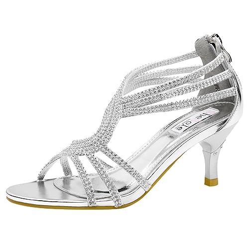 SheSole Damen Sandaletten - Klassische Damen-Schuhe mit Strasssteinen, modische Riemchensandalen als High-Heels mit Absatz, Silber, 36 EU von SheSole