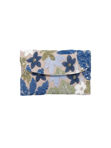 SHOFUL Damen Blumenstickerei Pailletten Abend Clutch Handtasche Perlmutt Perlen Blume Umhängetasche Party Hochzeit Tasche（Blau） von SHOFUL