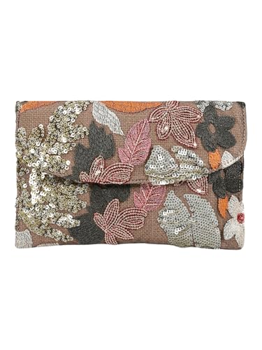 SHOFUL Damen Blumenstickerei Pailletten Abend Clutch Handtasche Perlmutt Perlen Blume Umhängetasche Party Hochzeit Tasche（Braun） von SHOFUL