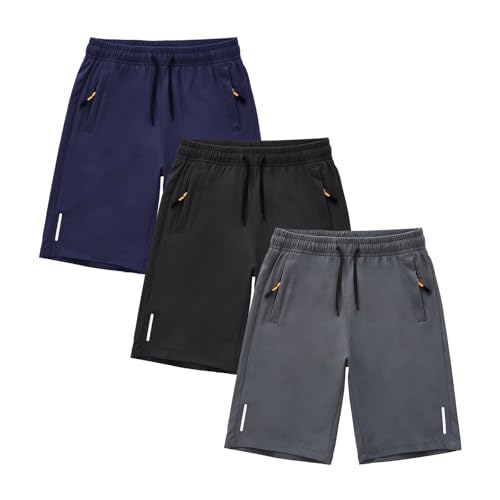 SHOOYING Schnelltrocknende athletische Shorts mit Reißverschluss für Jungen, 1#a-dunkelgrau/schwarz/marineblau, 13-14 Jahre SHOOYING Schnelltrocknende athletische Shorts mit Reißverschluss für Jungen, 1#a-dunkelgrau/schwarz/marineblau, 13-14 Jahre von SHOOYING