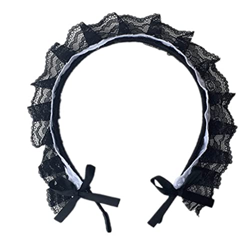 Mädchen Spitzen Haarreifen Mit Band Kopfschmuck Niedlicher Dienstmädchen Kopfschmuck Gothic Cosplay Stirnband Spitzen Haarreifen Band Bögen von SHOOYIO