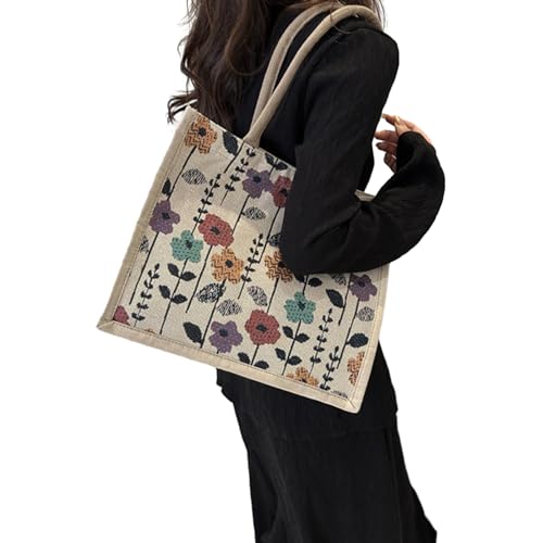 SHOOYIO Exquisite Unterarmtasche mit Innentasche, Stickerei, Blumenmuster, Schultertasche, große Kapazität, Strandtasche für Damen, Einkaufen, Reisen von SHOOYIO