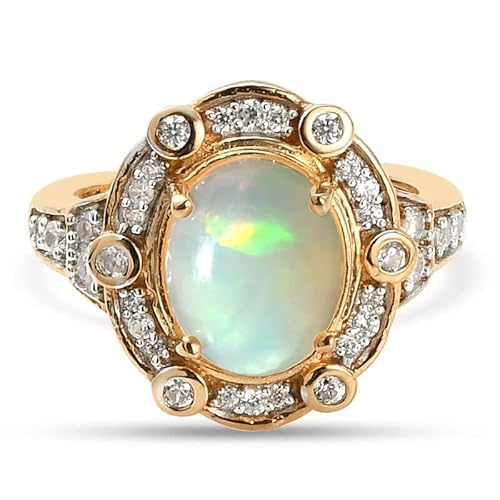 SHOP LC 2.01 ct Oval natürlichen äthiopischen Opal Ring für Frauen in Gelbgold Vermeil 925 Sterling Silber, Größe 18 von SHOP LC