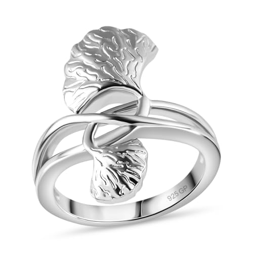 SHOP LC 925 Silberring Rhodium-beschichtet – Blatt-Design Damenring, Designer Statement Ring, Italienisch inspiriert, Eleganter Schmuck für besondere Anlässe von SHOP LC