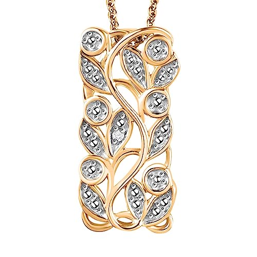SHOP LC Halskette für Damen aus 925er Sterlingsilber mit 585er Vergoldung, Blattanhänger mit Diamantakzent, hypoallergene Mädchenkette – Roségold, Gold, Silber, 50 cm Kette von SHOP LC