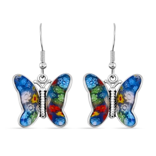 SHOP LC Murano-Ohrringe für Damen – Farbenfrohe Millefiori-Schmetterlings- und Gänseblümchen-Ohrhänger | Sommerlicher Modeschmuck | Trendiges Boho-Geschenk für Frauen und Mädchen von SHOP LC