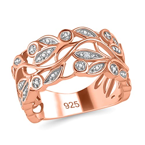 Blattdesign Damenring Silber 925 Weiß Diamanten Ring mit 585er Vergold Roségold Vergoldet und Platin Überzug Promise Ring Verlobung Hochzeit Ring, Geburtstag Geschenk Ringe (Rosévergoldeter, 21(66)) von SHOP LC