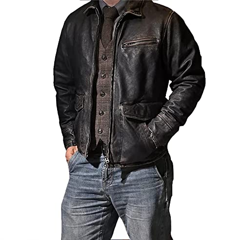 SHOP OF JACKETS LIMITED Herren-Biker-Jacke, echtes Leder, Lammhaut, Vintage-Stil, Schwarz, Distress Black, XXL von SHOP OF JACKETS LIMITED