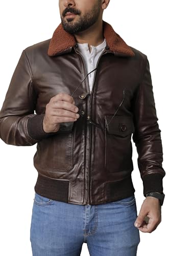 SHOP OF JACKETS LIMITED Herren Fliegerjacke aus echtem Leder, Dunkelblau, braun, XL SHOP OF JACKETS LIMITED Herren Fliegerjacke aus echtem Leder, Dunkelblau, braun, XL von SHOP OF JACKETS LIMITED