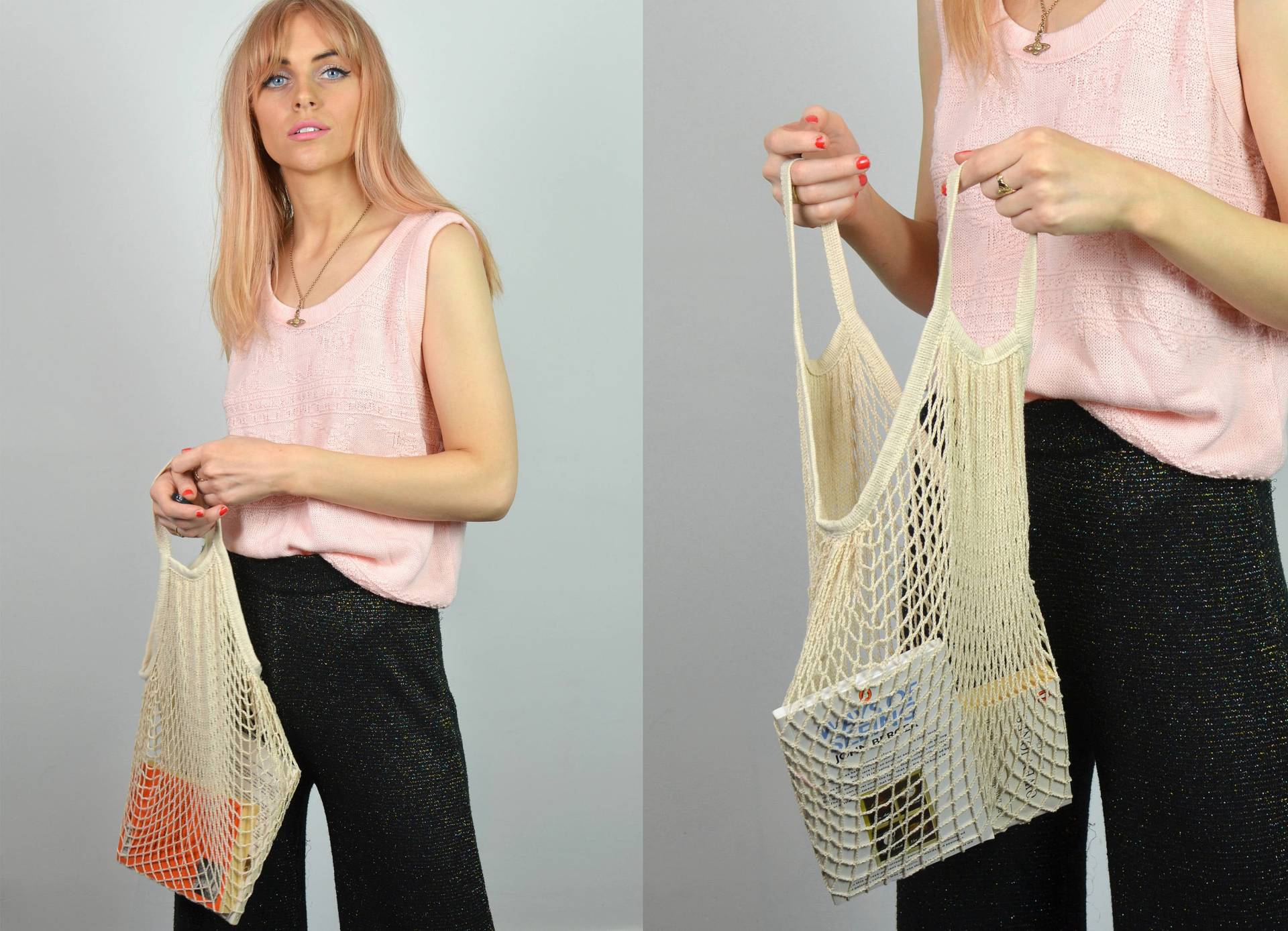 Retro Weiße Schnur/Netz Wiederverwendbare Tragetasche von SHOPCLUBVINTAGE