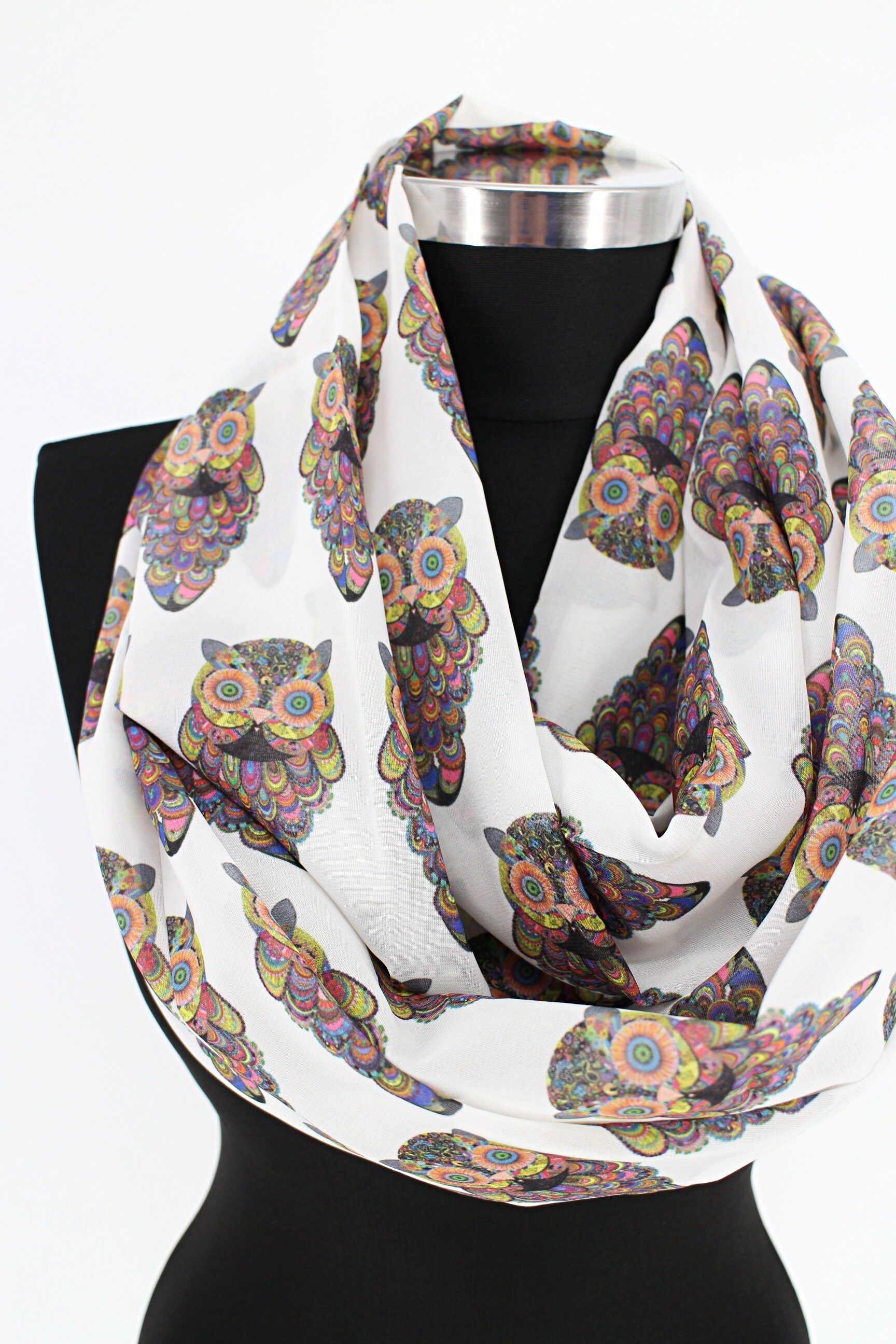 Eule Muster Infinity Schal, Langer Kreis Frauen Geschenk Für Sie Frühling - Sommer Herbst Mode Accessoires von SHOPIKA