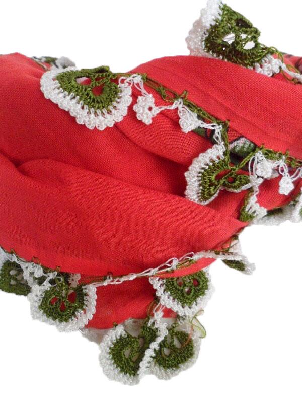 Roter Baumwoll-Häkelschal Handgemachte Oya-Spitzenkante von SHOPIKA