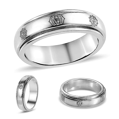 SHOP LC 925 Sterling Silber Chakra Motiv Spinner Ring für Damen und Mädchen Schmuck in Platin überzogen Schmuck Geschenk Jubiläum|Hochzeit|Antrag, Bandringe (22) von SHOP LC