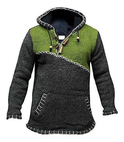 SHOPOHOLIC FASHION Fleecegefütterter Pullover mit Kreuzreißverschluss für Herren, Hippie-Boho-Hoodie aus Wolle - Grün, Medium von SHOPOHOLIC FASHION